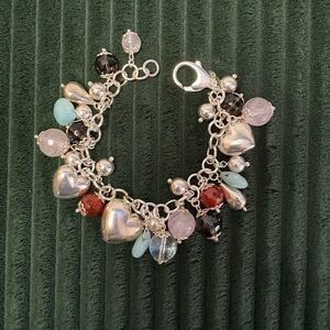 Vintage Milor Italy 925 Sterling Silver Heart Bracelet w/ Multicolor Gemstones